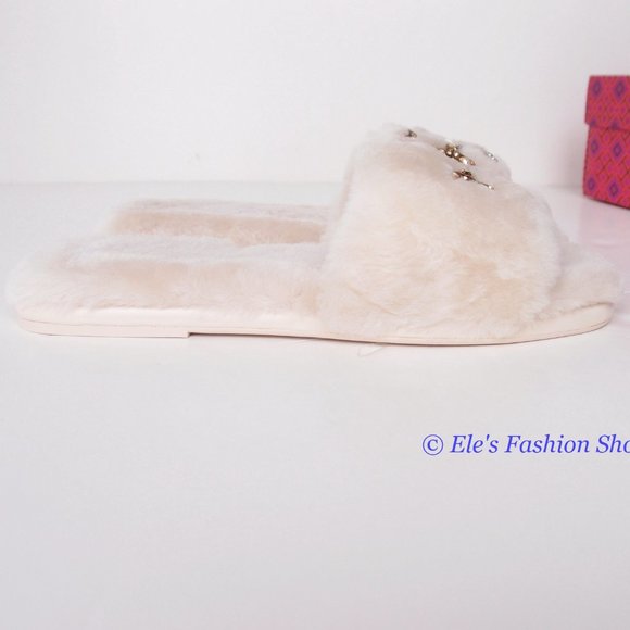 NIB Tory Burch Jeweled Double T Shearling Slipper Buttermilk US 7.5 8 8.5 9 9.5 - Picture 12 of 16